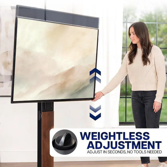 Alt view image 4 of 6 - FreeLift TV Floor Stand for 55 to 86 Screens with Heavy Duty Super-Sized Base, Holds 88 lbs, Black and Dark Walnut, STAND-TV86S