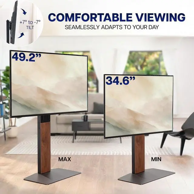 Alt view image 5 of 6 - FreeLift TV Floor Stand for 55 to 86 Screens with Heavy Duty Super-Sized Base, Holds 88 lbs, Black and Dark Walnut, STAND-TV86S