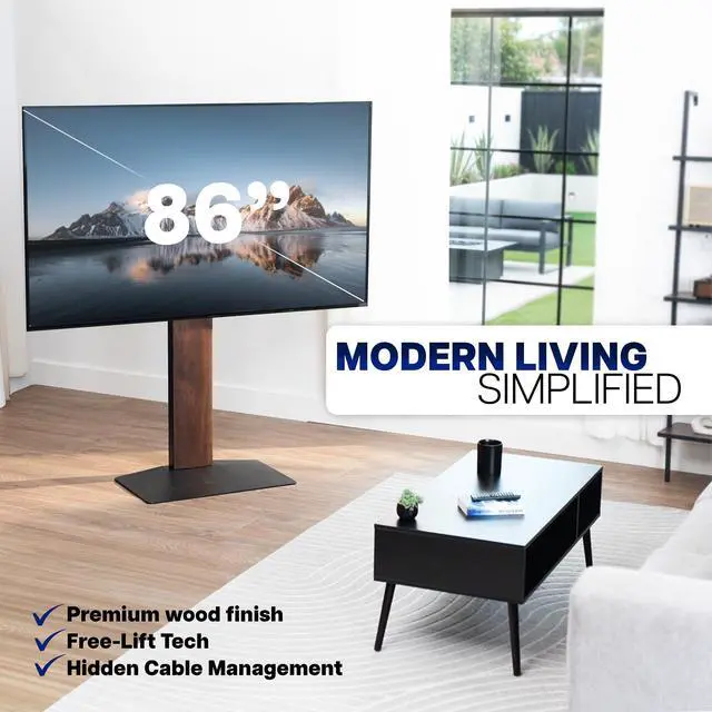 Alt view image 6 of 6 - FreeLift TV Floor Stand for 55 to 86 Screens with Heavy Duty Super-Sized Base, Holds 88 lbs, Black and Dark Walnut, STAND-TV86S