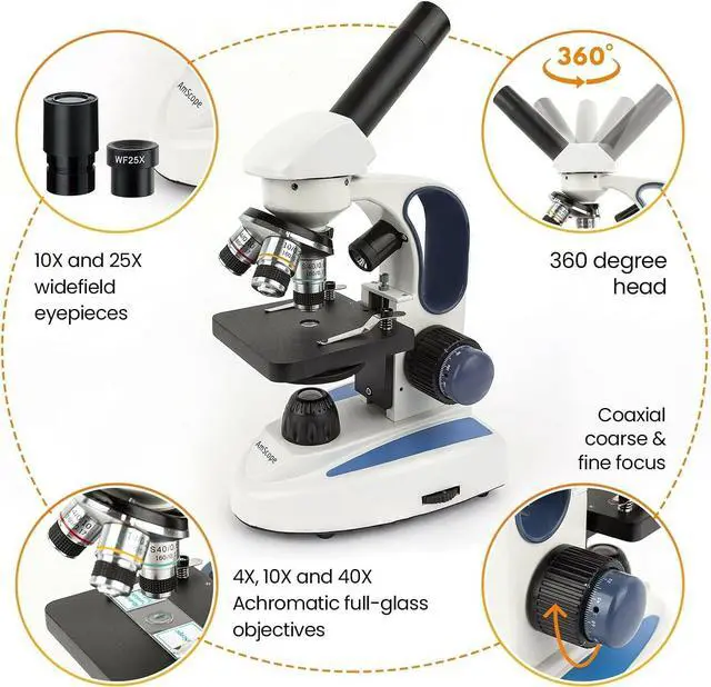 Alt view image 2 of 6 - M158C-2L-E1 Digital Cordless Compound Monocular Microscope, WF10x | 40X-1000X Magnification Range 1.3MP CMOS Sensor USB 2.0 Connectivity Compound Biological Microscope Cordless Battery