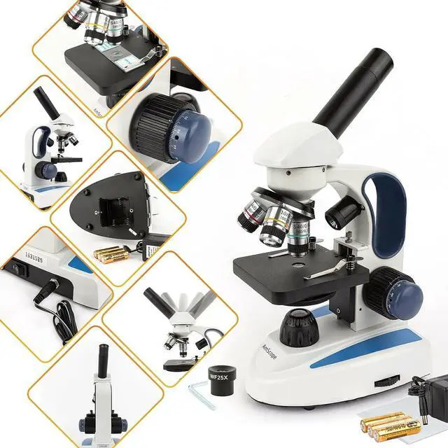 Alt view image 4 of 6 - M158C-2L-E1 Digital Cordless Compound Monocular Microscope, WF10x | 40X-1000X Magnification Range 1.3MP CMOS Sensor USB 2.0 Connectivity Compound Biological Microscope Cordless Battery