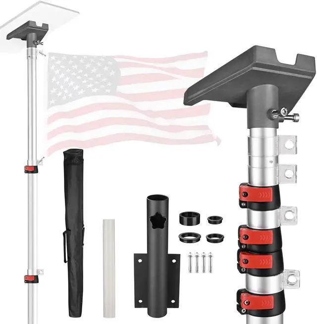Main image of EZ GO 14FT Starlink Gen 3 Pole Mount with Pipe Adapter & Side Mount | Aluminum Telescoping Flagpole Starlink Standard Ground Pole Mounting Kit for Residental Yard RV Travel Trailer, Silver