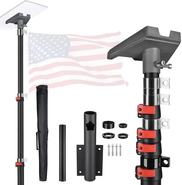 Main image of EZ GO 14FT Starlink Gen 3 Pole Mount with Pipe Adapter & Side Mount | Aluminum Telescoping Flagpole Starlink Standard Ground Pole Mounting Kit for Residental Yard RV Travel Trailer, Black