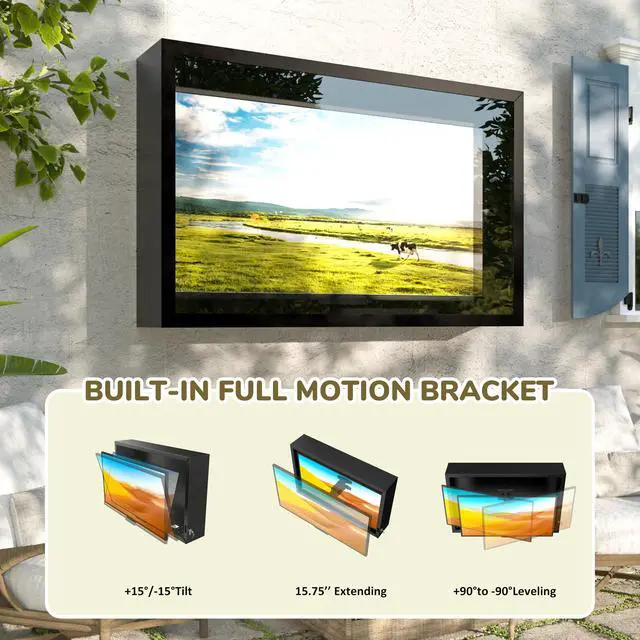 Alt view image 3 of 6 - Outdoor TV Cover 43inch Weatherproof, Clear Dust Resistant, Iron Outdoor TV Enclosure for 32-43'' Screens for Outside, Wall Mounting Bracket Included, 43" L×8" D×28" H, Black