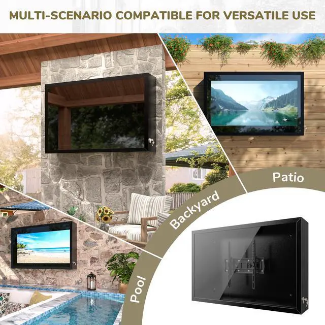 Alt view image 5 of 6 - Outdoor TV Cover 43inch Weatherproof, Clear Dust Resistant, Iron Outdoor TV Enclosure for 32-43'' Screens for Outside, Wall Mounting Bracket Included, 43" L×8" D×28" H, Black