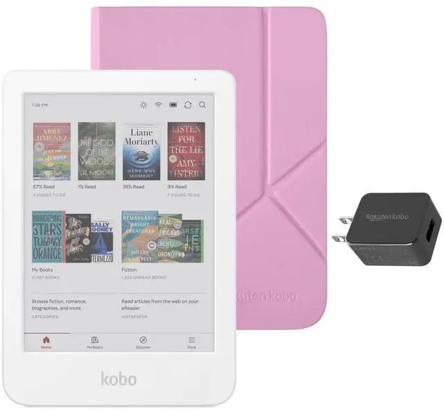 Main image of Clara Colour eReader (White) with Case Bundle (Candy Pink SleepCover, Case + AC Bundle)