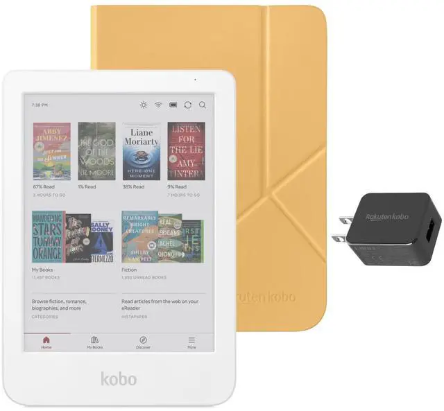 Main image of Clara Colour eReader (White) with Case Bundle (Butter Yellow SleepCover, Case + AC Bundle)