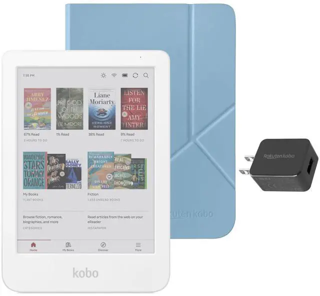 Main image of Clara Colour eReader (White) with Case Bundle (Dusk Blue SleepCover, Case + AC Bundle)