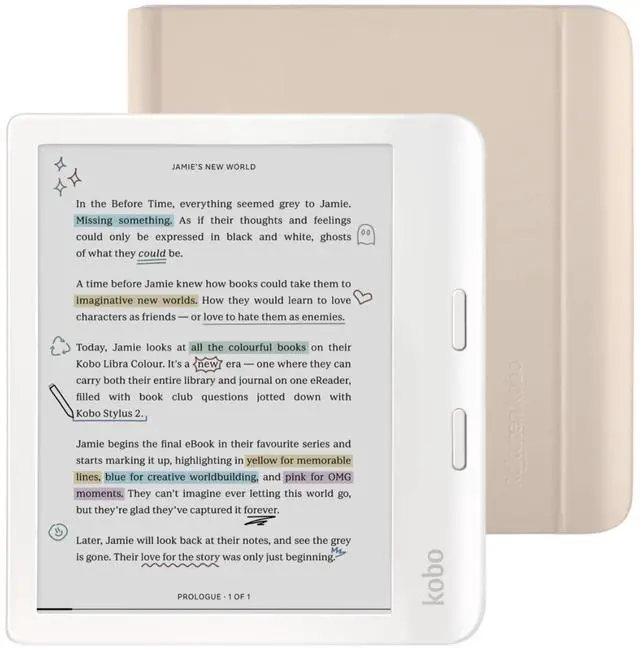 Main image of Libra Colour White eReader with Case Bundle