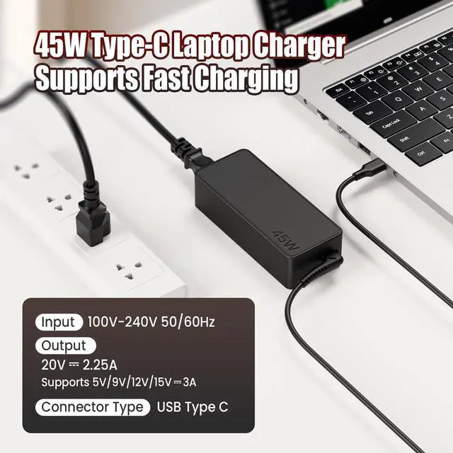 Alt view image 6 of 6 - 20 Pack 45W USB Type C AC Adapter Compatible with HP Chromebook X360 11 13 14 14A 11 11A G5 G6 G7 G8 EE HP Spectre X360 13 Elite X2 Laptop USB C Power Cord