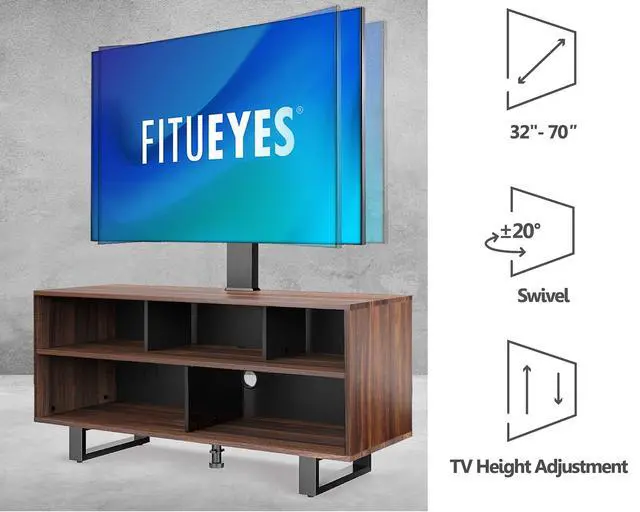 Alt view image 5 of 6 - TV Stand with Wood Console for 32-70 Inch TVs up to 110 lb Walnut | Swivel Floor Entertainment Center with Height Adjustable, Modern Television Stands with Storage for Living Room, Bedroom