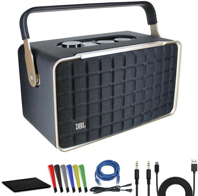 Main image of Authentics 300 - Retro Style Wireless Bluetooth and Wi-Fi 100W Smart Home Speaker (AUTH300BLKAM) + USB-C Cable + Network Cable + AUX Cable + Wire Straps + Cleaning Cloth