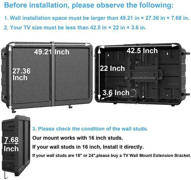Alt view image 2 of 6 - Outdoor TV Enclosure for 32-45 Inch TV,Weatherproof Hard TV Cover | Wall Mounted Hard Shell TV Case, UV Impact resistant, Full Motion Wall Mount, Heavy Duty Polycarbonate, Lockable Hard Cover