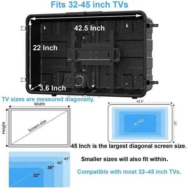 Alt view image 3 of 6 - Outdoor TV Enclosure for 32-45 Inch TV,Weatherproof Hard TV Cover | Wall Mounted Hard Shell TV Case, UV Impact resistant, Full Motion Wall Mount, Heavy Duty Polycarbonate, Lockable Hard Cover