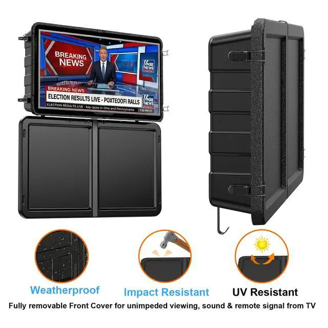 Alt view image 4 of 6 - Outdoor TV Enclosure for 32-45 Inch TV,Weatherproof Hard TV Cover | Wall Mounted Hard Shell TV Case, UV Impact resistant, Full Motion Wall Mount, Heavy Duty Polycarbonate, Lockable Hard Cover