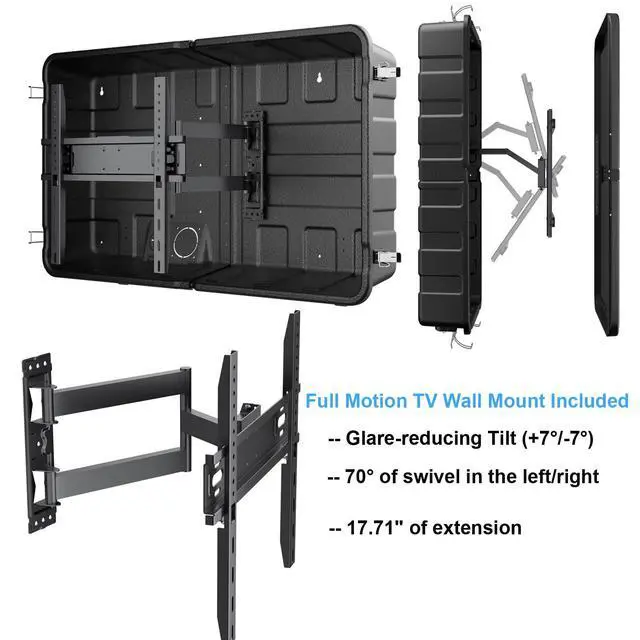 Alt view image 5 of 6 - Outdoor TV Enclosure for 32-45 Inch TV,Weatherproof Hard TV Cover | Wall Mounted Hard Shell TV Case, UV Impact resistant, Full Motion Wall Mount, Heavy Duty Polycarbonate, Lockable Hard Cover