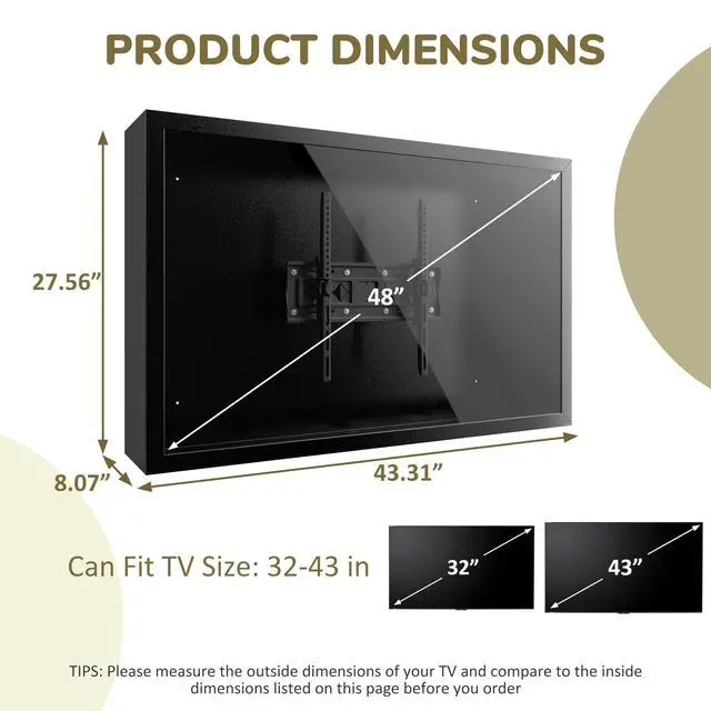 Alt view image 4 of 6 - 32-43 Inch Outdoor TV Enclosure, Iron Weatherproof TV Protector | 43IN Outdoor Television Cover, Clear Transparent Panel, Metal Frame, With Adjustable Wall Mount Bracket, Right Door, Black