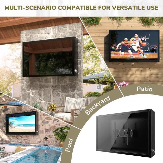Alt view image 5 of 6 - 32-43 Inch Outdoor TV Enclosure, Iron Weatherproof TV Protector | 43IN Outdoor Television Cover, Clear Transparent Panel, Metal Frame, With Adjustable Wall Mount Bracket, Right Door, Black