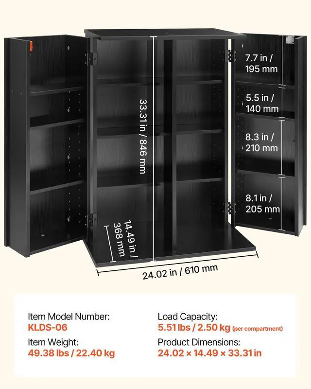 Alt view image 3 of 6 - Media Storage Cabinet, 4-Tier DVD Shelf Organizer, 24.02 x 14.49 x 33.31 in Multimedia Storage Organizer for CDs, DVDs, Books, Games, CD Shelf for Living Room, Home Office, Recording Room, Black