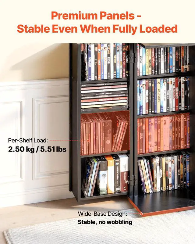 Alt view image 5 of 6 - Media Storage Cabinet, 4-Tier DVD Shelf Organizer, 24.02 x 14.49 x 33.31 in Multimedia Storage Organizer for CDs, DVDs, Books, Games, CD Shelf for Living Room, Home Office, Recording Room, Black