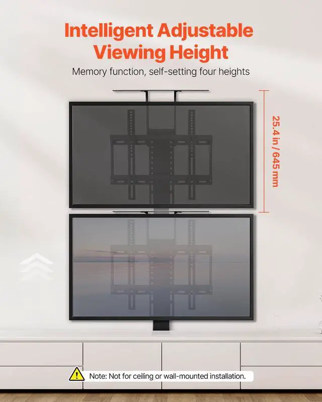 Alt view image 2 of 6 - Motorized TV Lift Stand, 32-55 in, Black, Floor Mount, Television, Flat Screen Display Mount, Tilt, Compatible with VESA 400 x 400 mm, Supports 132 lbs, Ideal for Offices, Living Rooms, Bedrooms