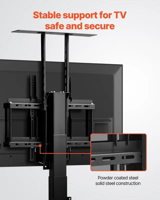 Alt view image 4 of 6 - Motorized TV Lift Stand, 32-55 in, Black, Floor Mount, Television, Flat Screen Display Mount, Tilt, Compatible with VESA 400 x 400 mm, Supports 132 lbs, Ideal for Offices, Living Rooms, Bedrooms