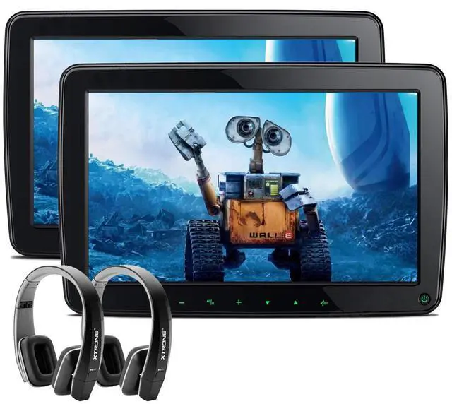 Main image of Dual Car Headrest Video Player 11.6 Inch IPS Screen Portable Car Headrest Mount Monitor with 2 Black Wireless IR Headphones Supports 1080P Video, HDMI Input, USB/SD, AV in, IR FM