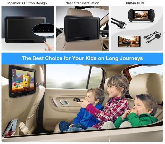 Alt view image 2 of 6 - Dual Car Headrest Video Player 11.6 Inch IPS Screen Portable Car Headrest Mount Monitor with 2 Black Wireless IR Headphones Supports 1080P Video, HDMI Input, USB/SD, AV in, IR FM