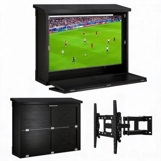 Main image of 50-55" Outdoor TV Enclosure with Mount, Outside Weatherproof Hard TV Box | Dual-Arm Steel Bracket Included, Outdoor TV Box Weatherproof for Covered Patio,Pool & Pergola Black