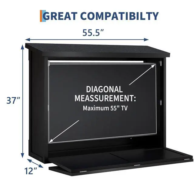 Alt view image 2 of 6 - 50-55" Outdoor TV Enclosure with Mount, Outside Weatherproof Hard TV Box | Dual-Arm Steel Bracket Included, Outdoor TV Box Weatherproof for Covered Patio,Pool & Pergola Black