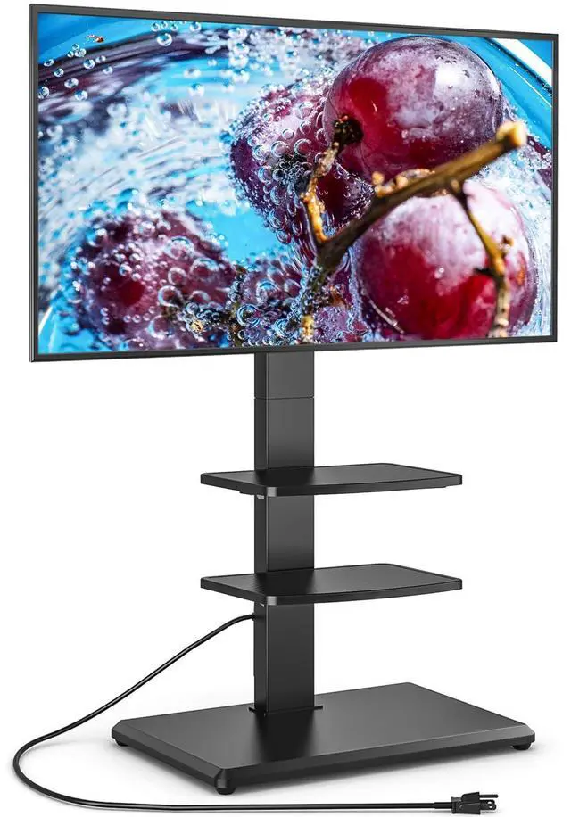 Main image of Floor TV Stand with Power Outlet and 2 Shelves for 32-75 Inch TVs, TV Stand with Height Adjustment, Swivel TV Stand Holds up to 110 lbs, Max VESA 400x400mm, Wooden Base for Living Room Bedroom