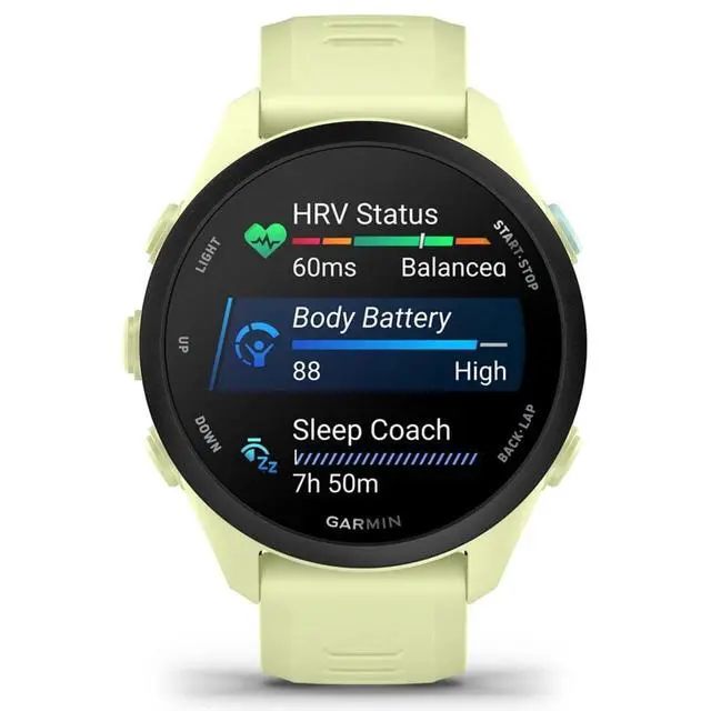 Alt view image 3 of 6 - Forerunner 70, 1.2" AMOLED GPS Running Watch, Training Readiness, 13-Day Battery, Citron, 010-04307-02 w/Deco Essentials 26-Month CPS Protection & 2-Pack Screen Protector