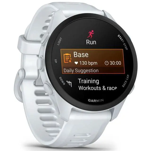 Alt view image 4 of 6 - Forerunner 70, 1.2" AMOLED GPS Running Watch, Training Readiness, 13-Day Battery, Whitestone, 010-04307-01 w/Deco Essentials 26-Month CPS Protection & 2-Pack Screen Protector