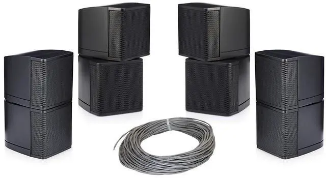 Main image of MC2.5B Mini Cube 2.5 inch Speaker Bundle with Installation Wire - Home Value Pack (4 Pack, Black) (with Brackets & Wire)
