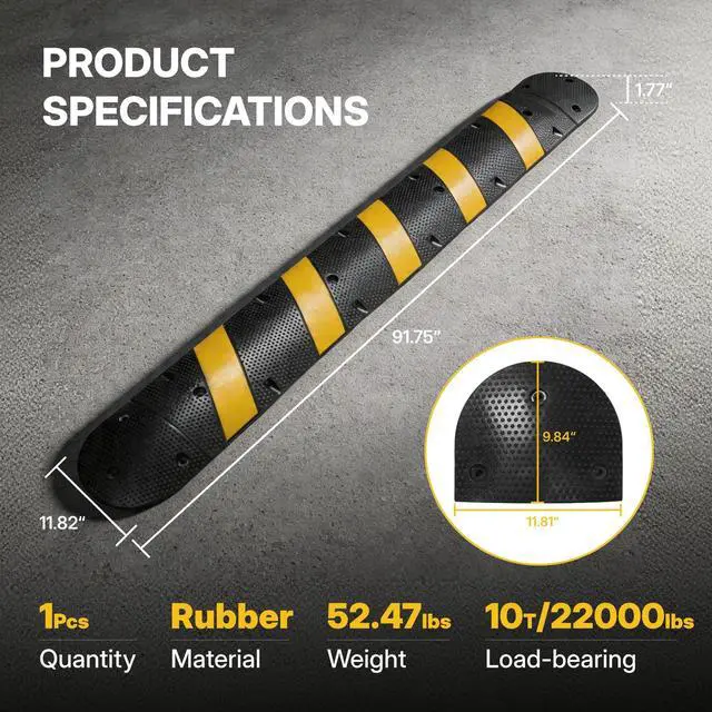 Alt view image 2 of 6 - 6FT Rubber Speed Bump, Heavy Duty Speed Bump Cable Protector Ramp for Driveway, Road Parking, Garage, Parking Lot, Warehouse,72" x 11.8" x 1.77" (2, 6ft with End Cap)
