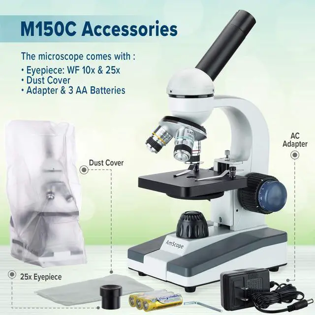 Alt view image 6 of 6 - M150C-E5 Student Microscope, 40X-1000X, 5MP Cam | 40X-1000X Magnification Range 5MP CMOS Sensor USB 2.0 Connectivity Built-In LED Illumination