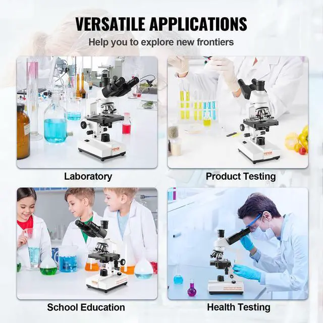 Alt view image 6 of 6 - Compound Trinocular Microscope, 40X-5000X Magnification Trinocular Compound Lab Microscope with Two-Layer Mechanical Stage, LED Illumination, External Interface and Microscope Slides Included