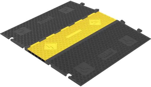 Main image of Atlas ADA Compliant Cable Protector Ramp Heavy Duty - 5 Channel Low Profile - 1 Pc - 36 Long Black & Yellow 33,040 Lbs Per Axle Capacity - Rubber Speed Bump Wire Protector Cord
