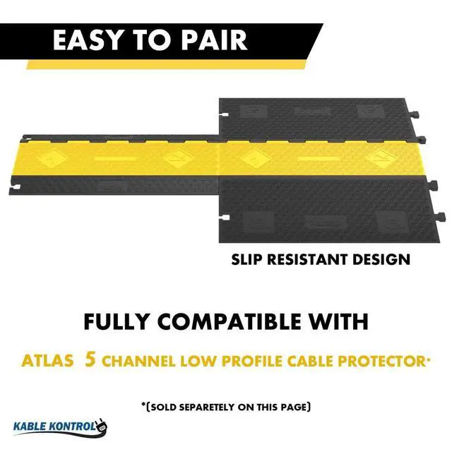 Alt view image 5 of 6 - Atlas ADA Compliant Cable Protector Ramp Heavy Duty - 5 Channel Low Profile - 1 Pc - 36 Long Black & Yellow 33,040 Lbs Per Axle Capacity - Rubber Speed Bump Wire Protector Cord