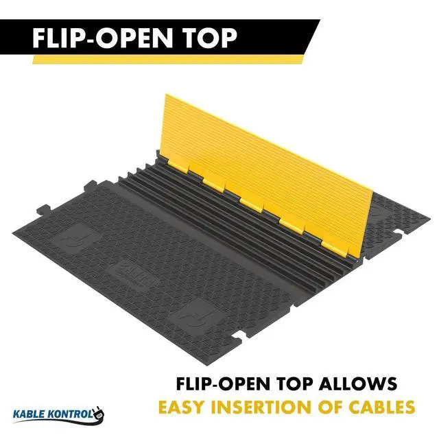 Alt view image 6 of 6 - Atlas ADA Compliant Cable Protector Ramp Heavy Duty - 5 Channel Low Profile - 1 Pc - 36 Long Black & Yellow 33,040 Lbs Per Axle Capacity - Rubber Speed Bump Wire Protector Cord