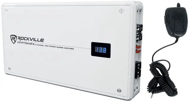 Main image of Krypton MF4 White 4 Channel Marine Amplifier Boat Amp | 2400W Peak/600W RMS, Class AB, Dyno Certified, Conformal Coated, Rustproof, Bridgeable, 12dB Crossover, PA Mic with Talkover