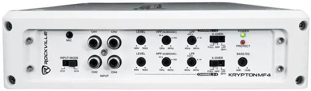 Alt view image 4 of 6 - Krypton MF4 White 4 Channel Marine Amplifier Boat Amp | 2400W Peak/600W RMS, Class AB, Dyno Certified, Conformal Coated, Rustproof, Bridgeable, 12dB Crossover, PA Mic with Talkover