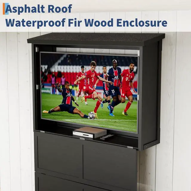 Alt view image 4 of 6 - 55'' Wood Outdoor TV Enclosure Wall-Mounted TV Box for TVs 32"-55", Dual-Arm Steel Bracket Included, Outside TV Cabinet Weatherproof for Covered Patio & Pergola Black