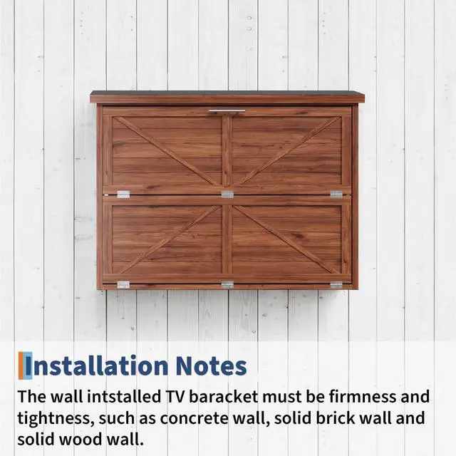 Alt view image 6 of 6 - 55'' Wood Outdoor TV Enclosure Wall-Mounted TV Box for TVs 32"-55", Dual-Arm Steel Bracket Included, Outside TV Cabinet Weatherproof for Covered Patio & Pergola Walnut