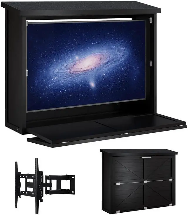 Main image of 55'' Wood Outdoor TV Enclosure Wall-Mounted TV Box for TVs 32"-55" | Weatherproof Outside TV Box, Adjustable Wall TV Mount, Vertical Door, Protective TV Cabinet for Patio Deck, Space-Saving