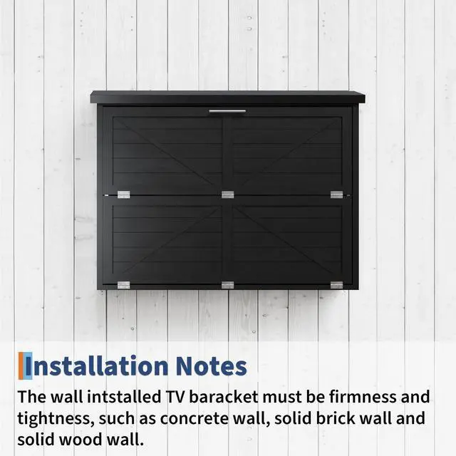 Alt view image 3 of 6 - 55'' Wood Outdoor TV Enclosure Wall-Mounted TV Box for TVs 32"-55" | Weatherproof Outside TV Box, Adjustable Wall TV Mount, Vertical Door, Protective TV Cabinet for Patio Deck, Space-Saving