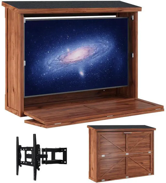 Main image of 55'' Wood Outdoor TV Enclosure Wall-Mounted TV Box for TVs 32"-55" | Weatherproof Outside TV Box, Adjustable Wall TV Mount, Vertical Door, Protective TV Cabinet for Patio Deck, Space-Saving