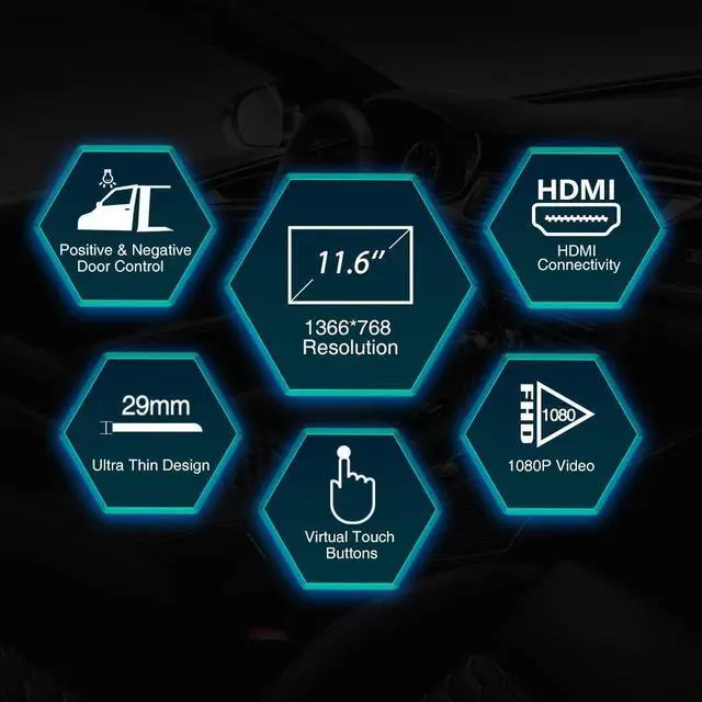 Alt view image 2 of 6 - 11.6 Inch Car Overhead Roof Mounted Monitor Screen Ultra-Thin Flip Down TV for Cars 1080P Car Video Player Supports IR, USB, HDMI, AV Input (No DVD), One Pair Black IR Headphones Included