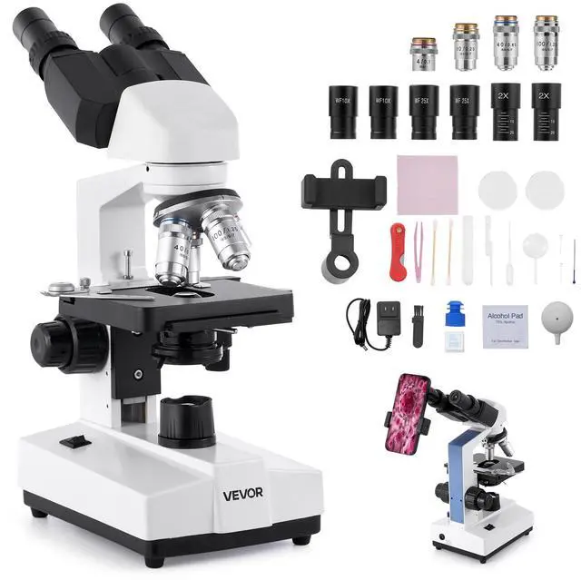 Main image of Binocular Microscope, 40-5000X Magnification, Professional Compound Microscope for Adult with Dual Stage and Two Sets of Eyepieces, Aluminum Alloy Body, Includes LED Light and Phone Holder