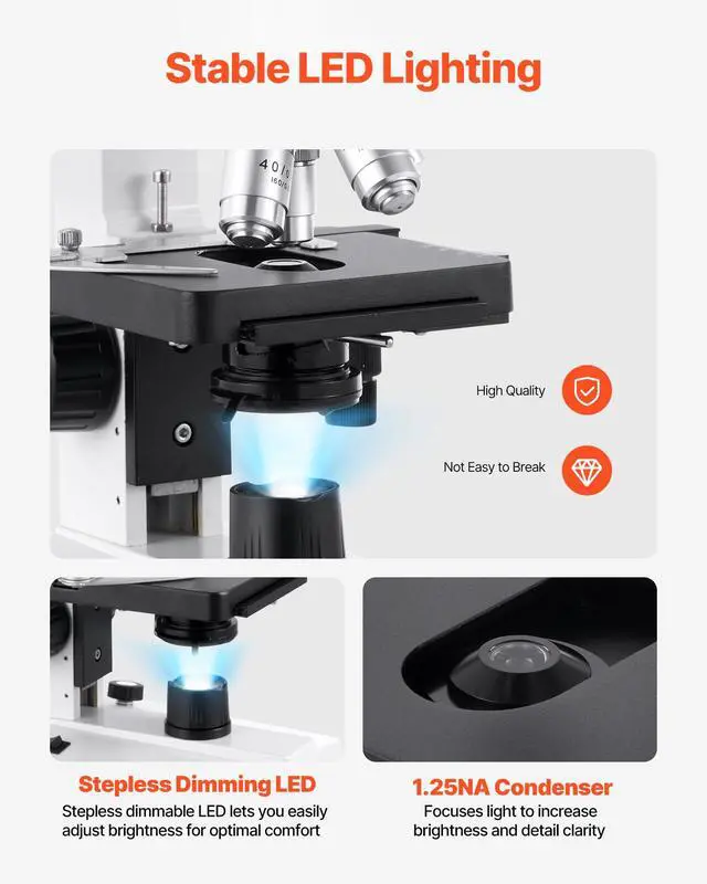 Alt view image 6 of 6 - Binocular Microscope, 40-5000X Magnification, Professional Compound Microscope for Adult with Dual Stage and Two Sets of Eyepieces, Aluminum Alloy Body, Includes LED Light and Phone Holder